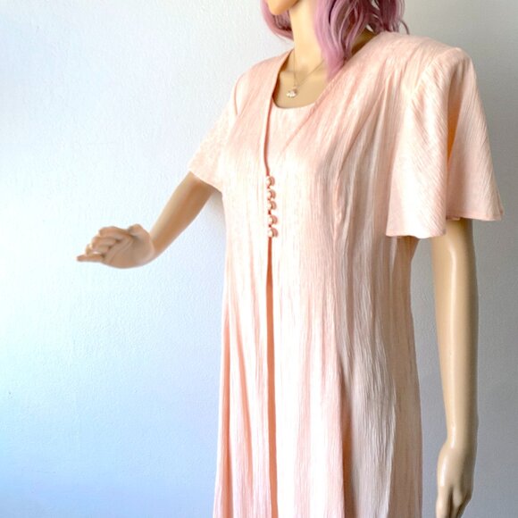 Vintage Crinkle Dress Textured Dress Shoulder Pads Summer Modest Church Feminine - Picture 8 of 10